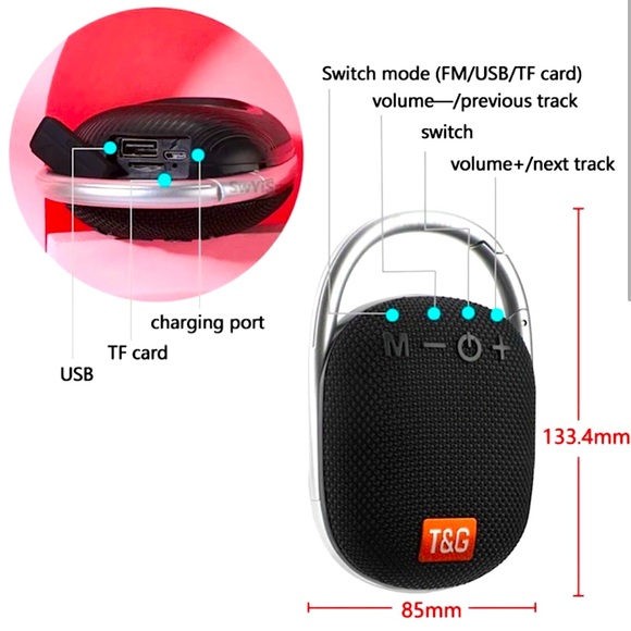 🎼 NIB New TG-321 Portable Wireless Bluetooth Speaker Blue LED - Picture 5 of 7